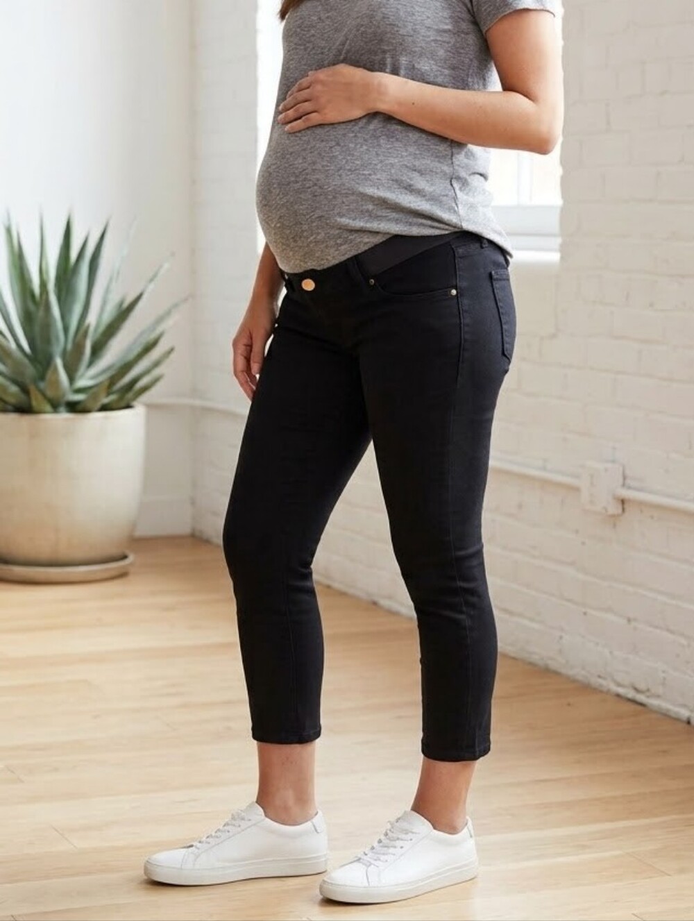 HATCH Maternity Skinny Jeans Women Sz 27 Black Side Panel Stretch Denim Bump